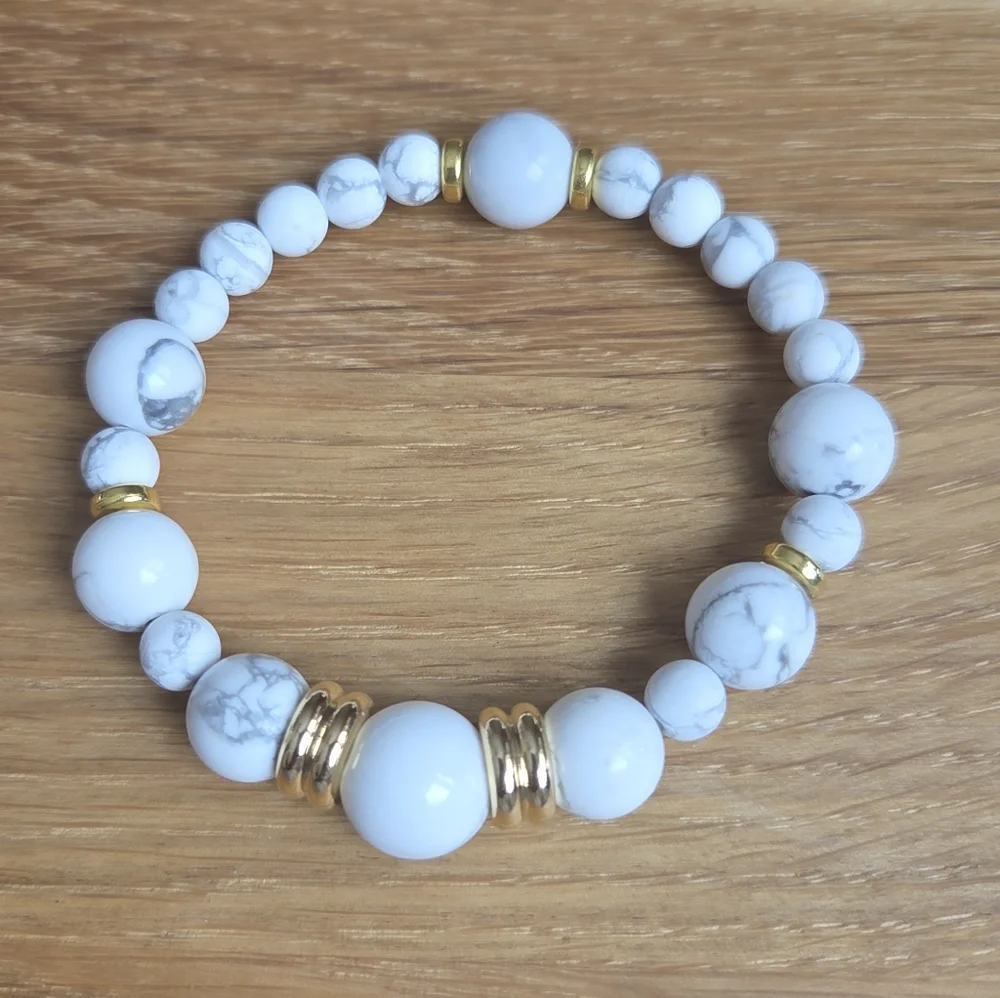 White Howlite Beaded Stretch Bracelet | Handmade